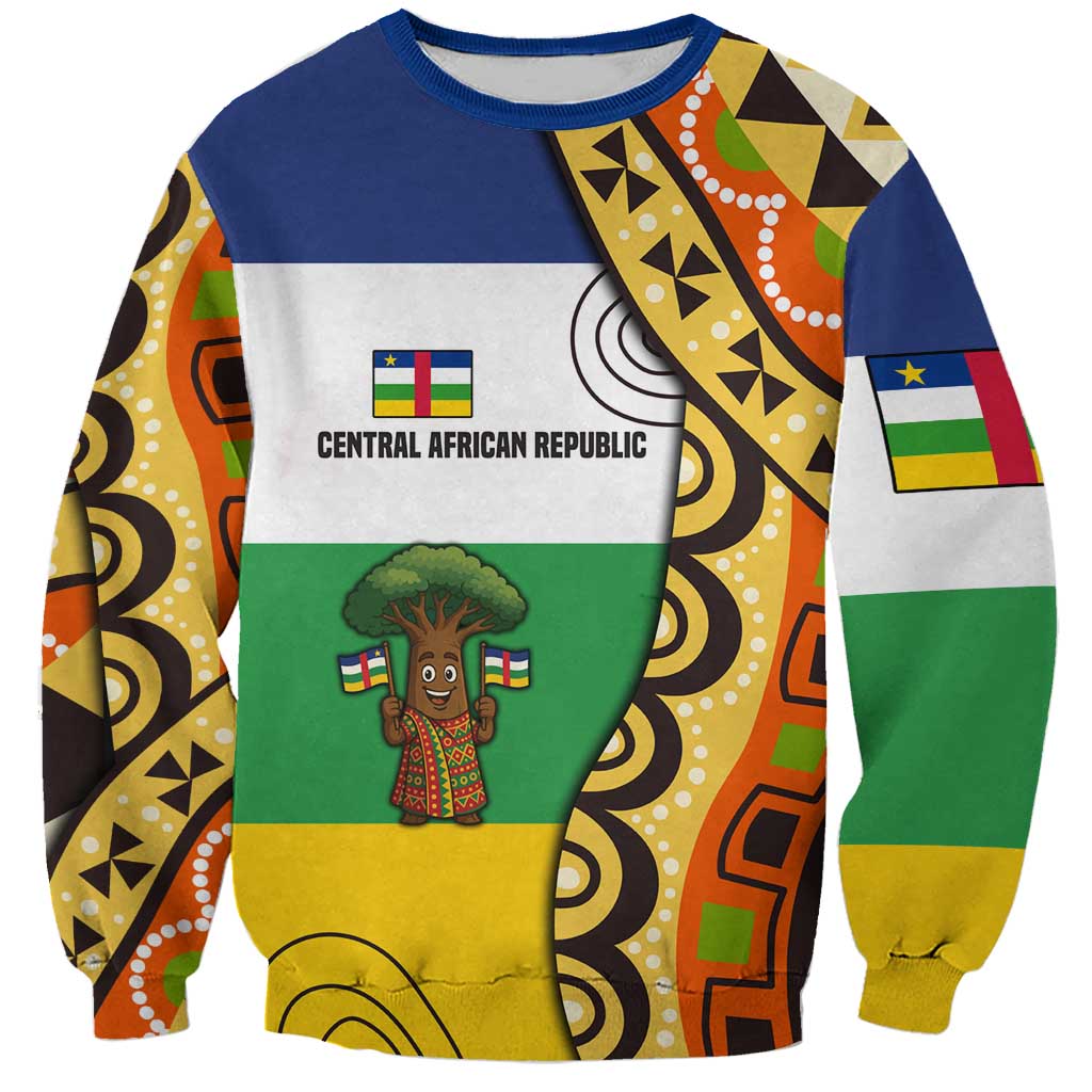 Central African Republic Sweatshirt with Cartoon Baobab Design and Flag Pattern - Wonder Print Shop