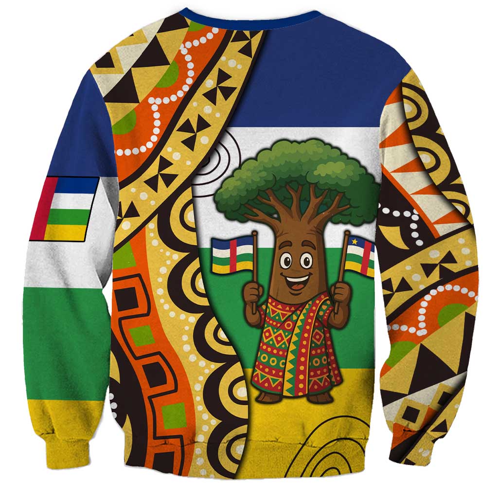 Central African Republic Sweatshirt with Cartoon Baobab Design and Flag Pattern - Wonder Print Shop