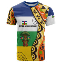 Central African Republic T Shirt with Cartoon Baobab Design and Flag Pattern - Wonder Print Shop