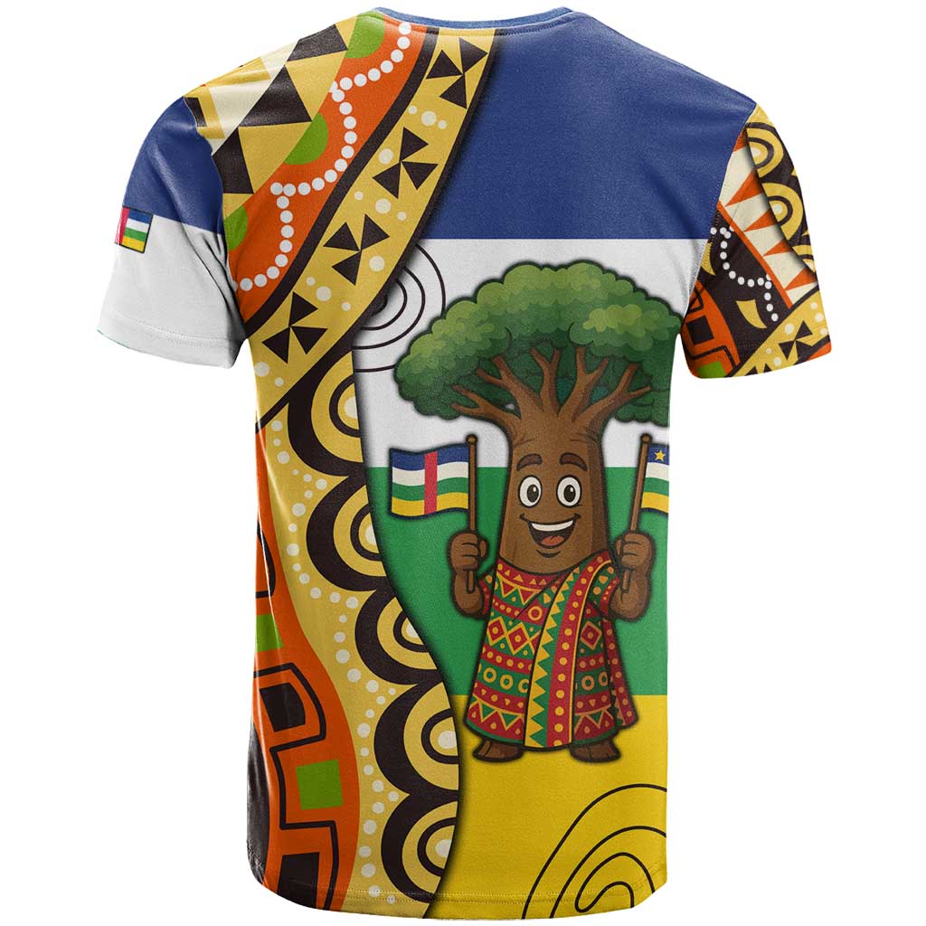 Central African Republic T Shirt with Cartoon Baobab Design and Flag Pattern - Wonder Print Shop