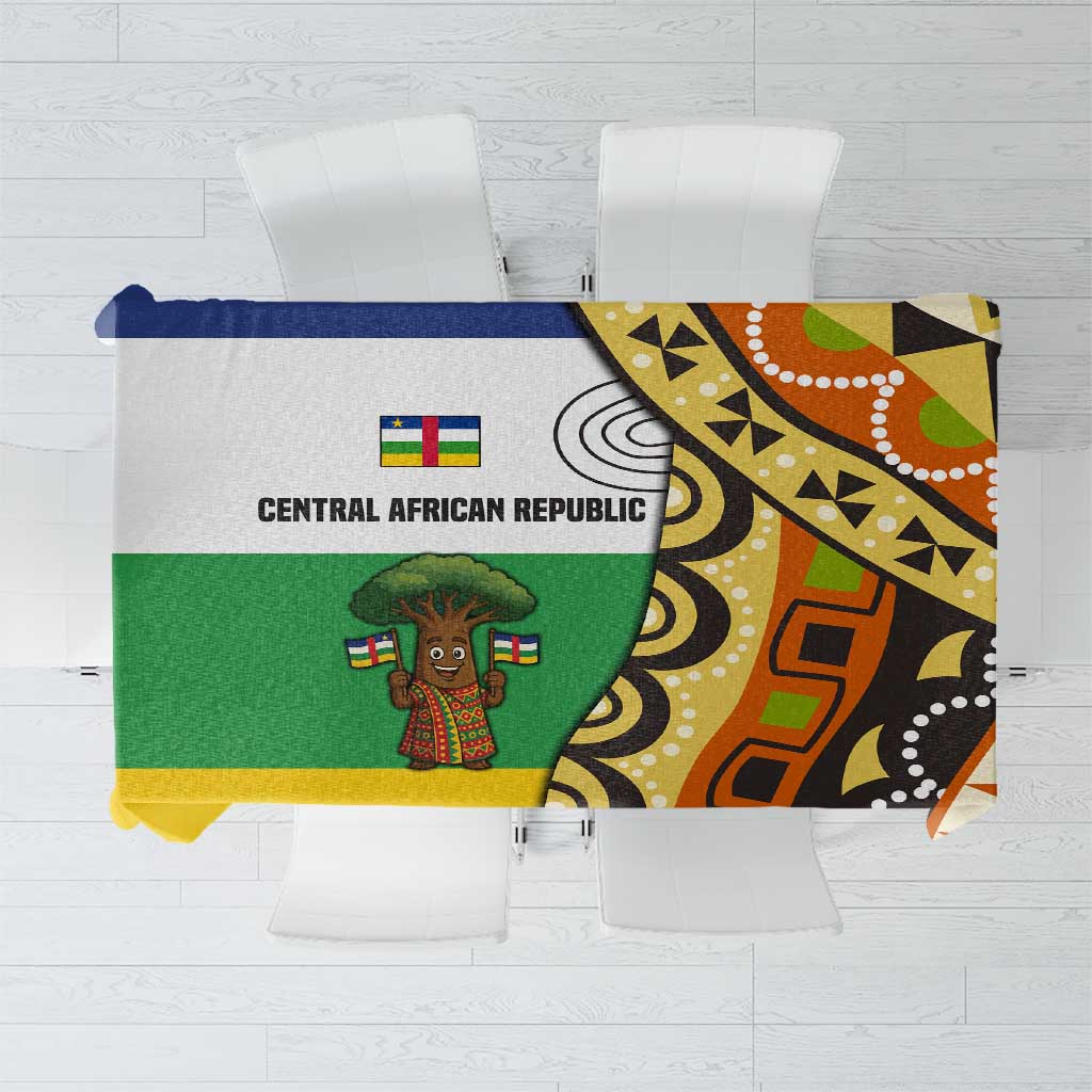 Central African Republic Tablecloth with Cartoon Baobab Design and Flag Pattern - Wonder Print Shop