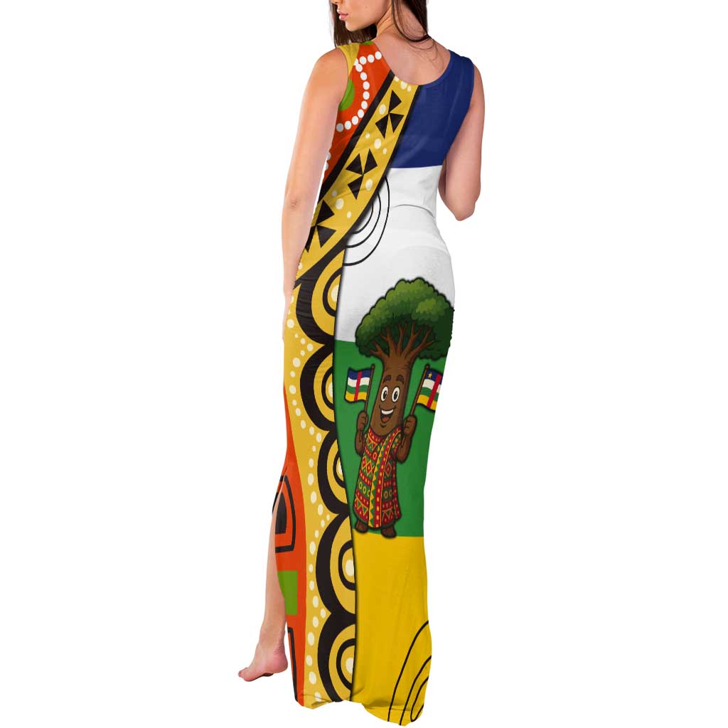 Central African Republic Tank Maxi Dress with Cartoon Baobab Design and Flag Pattern - Wonder Print Shop