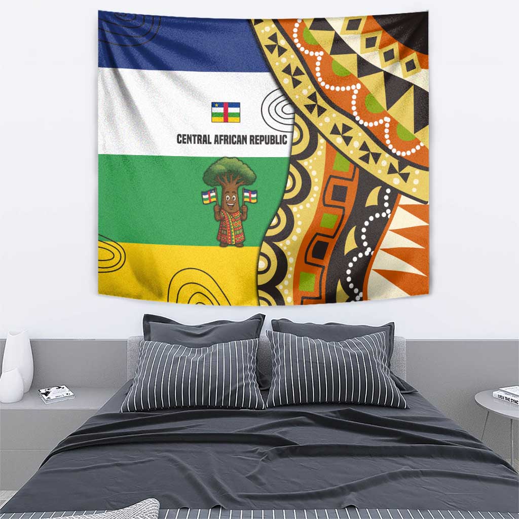 Central African Republic Tapestry with Cartoon Baobab Design and Flag Pattern - Wonder Print Shop