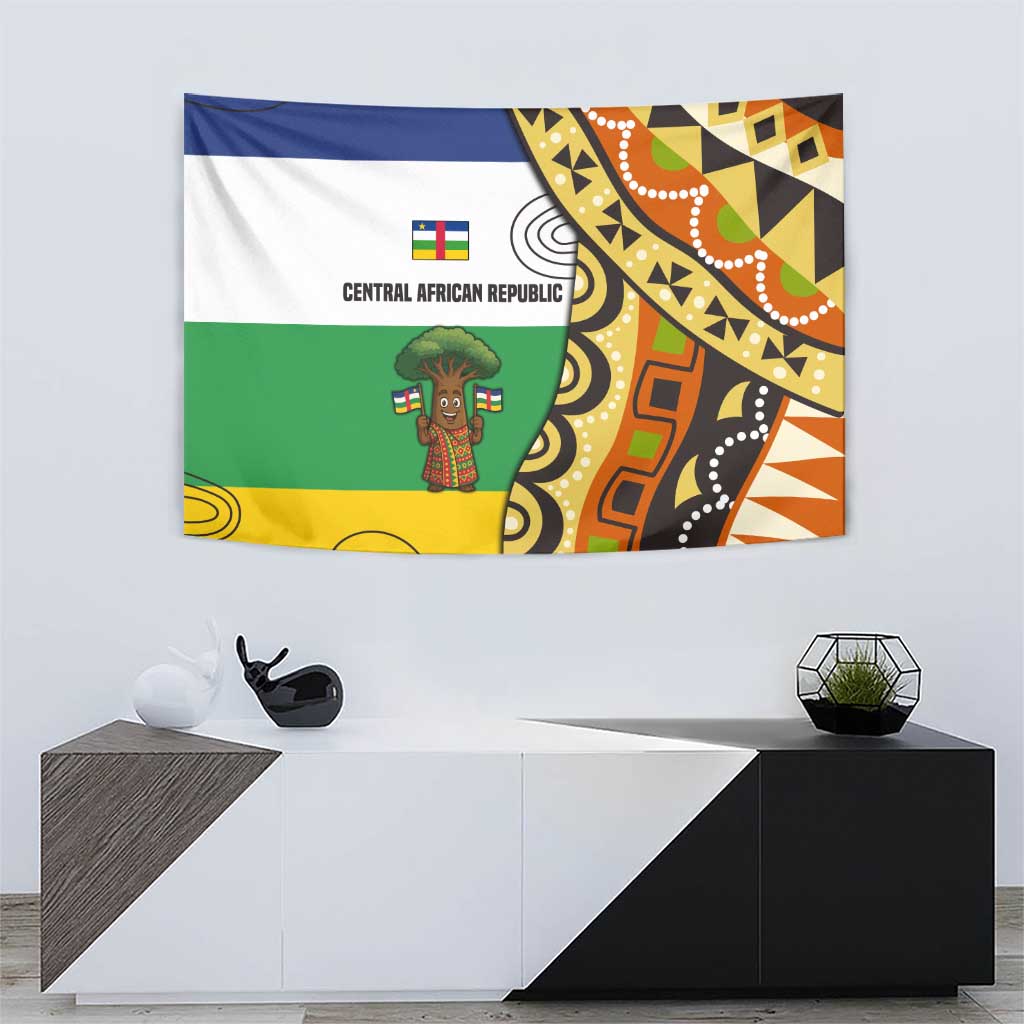 Central African Republic Tapestry with Cartoon Baobab Design and Flag Pattern - Wonder Print Shop
