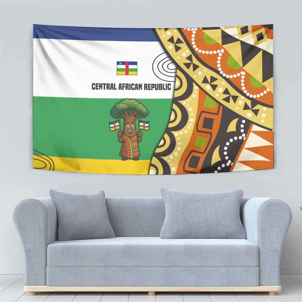 Central African Republic Tapestry with Cartoon Baobab Design and Flag Pattern - Wonder Print Shop