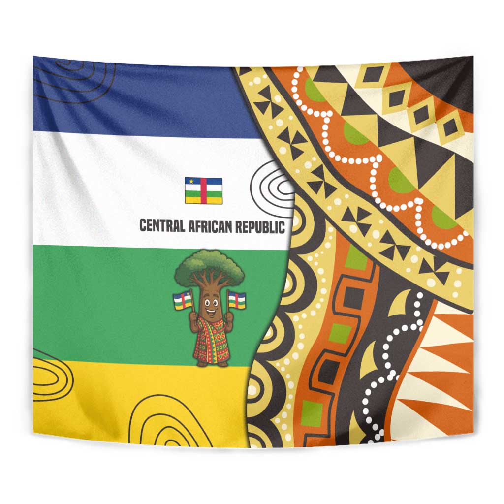Central African Republic Tapestry with Cartoon Baobab Design and Flag Pattern - Wonder Print Shop