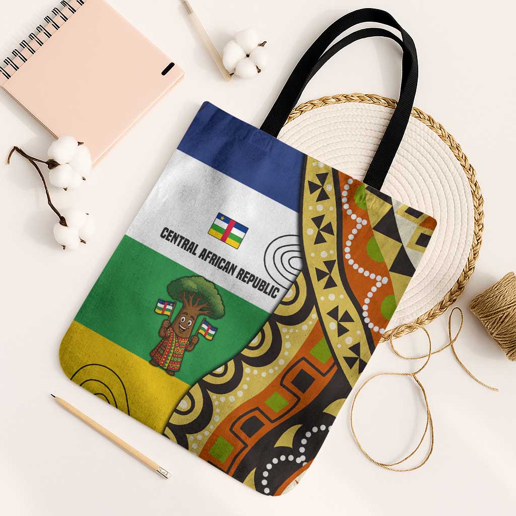 Central African Republic Tote Bag with Cartoon Baobab Design and Flag Pattern - Wonder Print Shop