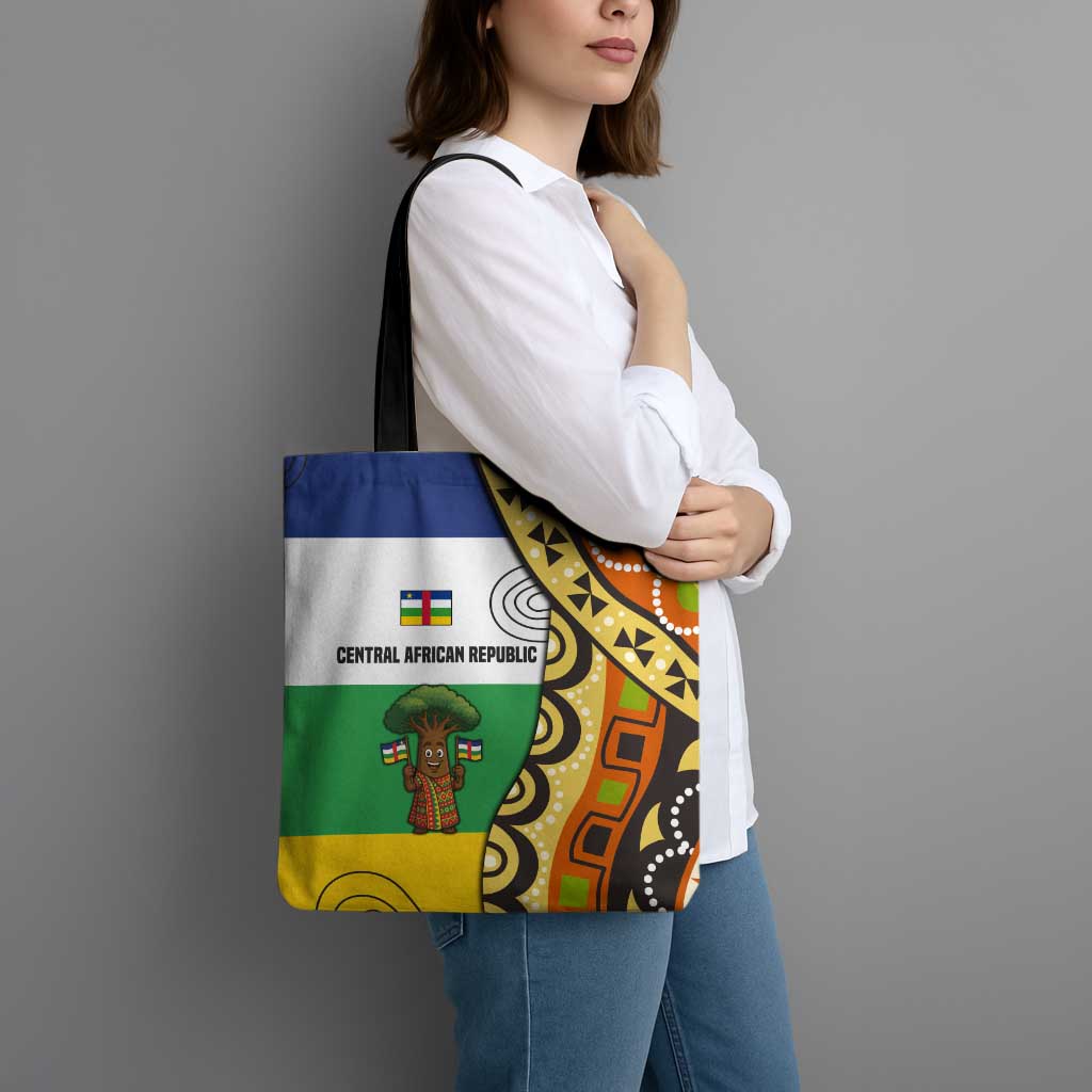 Central African Republic Tote Bag with Cartoon Baobab Design and Flag Pattern - Wonder Print Shop