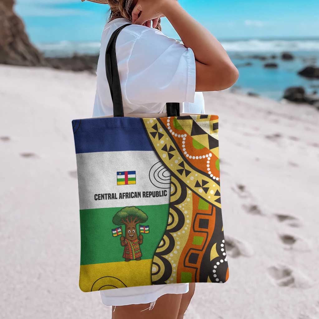Central African Republic Tote Bag with Cartoon Baobab Design and Flag Pattern - Wonder Print Shop