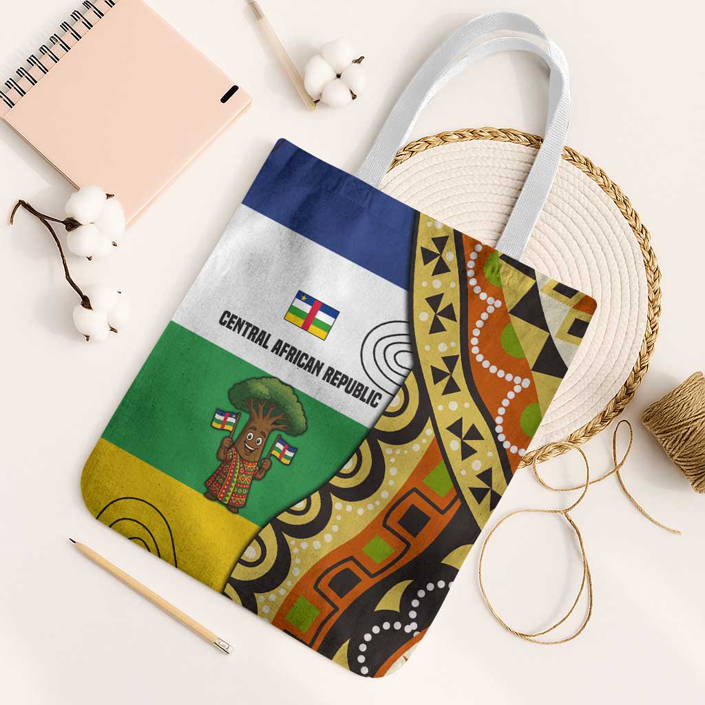 Central African Republic Tote Bag with Cartoon Baobab Design and Flag Pattern - Wonder Print Shop