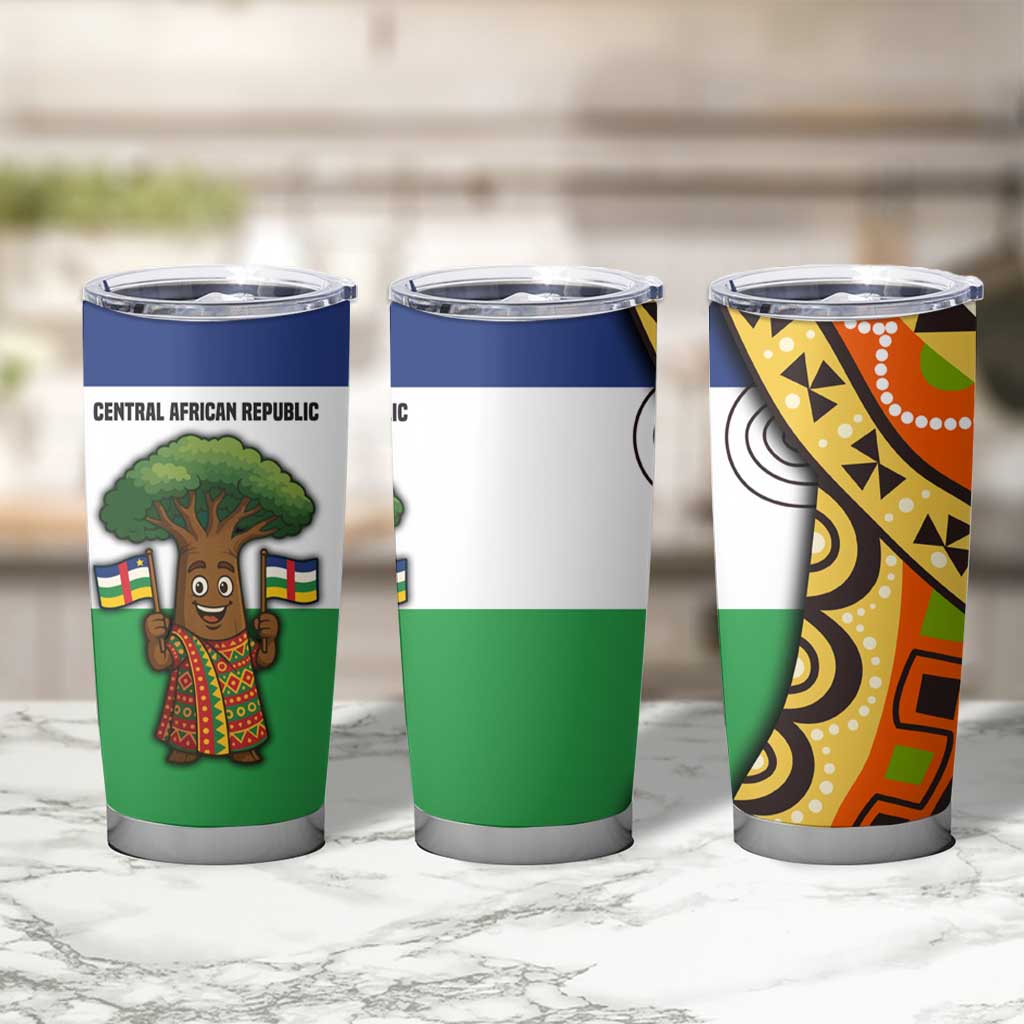 Central African Republic Tumbler Cup with Cartoon Baobab Design and Flag Pattern - Wonder Print Shop