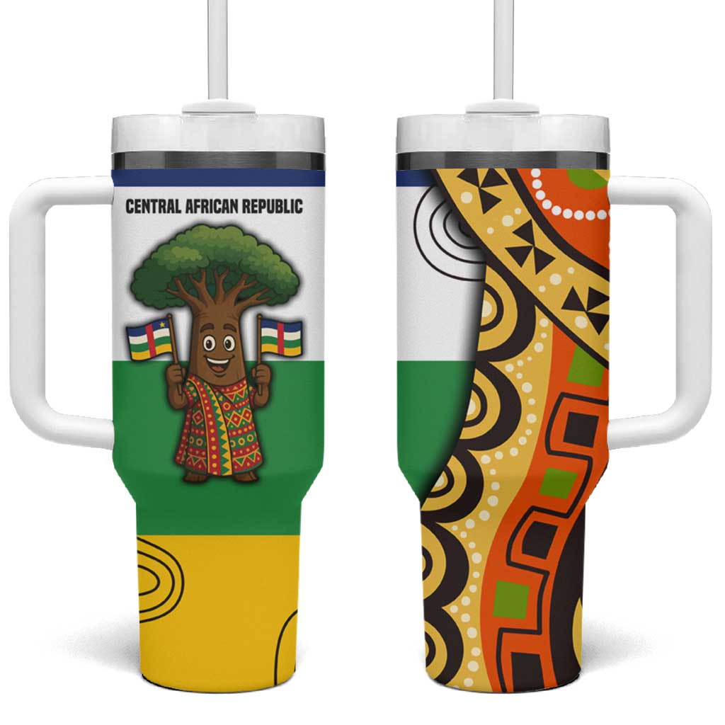 Central African Republic Tumbler With Handle with Cartoon Baobab Design and Flag Pattern - Wonder Print Shop