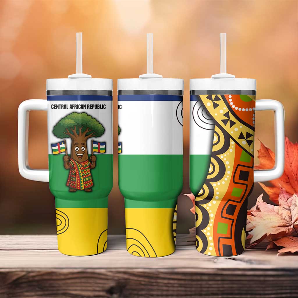 Central African Republic Tumbler With Handle with Cartoon Baobab Design and Flag Pattern - Wonder Print Shop