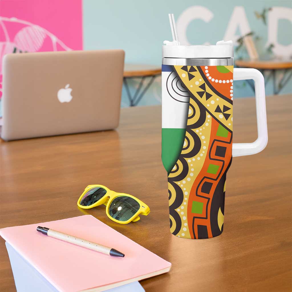 Central African Republic Tumbler With Handle with Cartoon Baobab Design and Flag Pattern - Wonder Print Shop