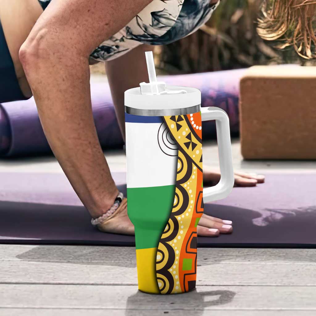 Central African Republic Tumbler With Handle with Cartoon Baobab Design and Flag Pattern - Wonder Print Shop