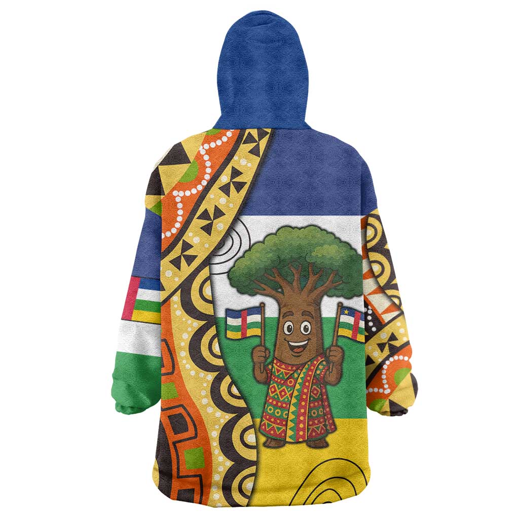 Central African Republic Wearable Blanket Hoodie with Cartoon Baobab Design and Flag Pattern - Wonder Print Shop