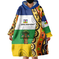 Central African Republic Wearable Blanket Hoodie with Cartoon Baobab Design and Flag Pattern - Wonder Print Shop