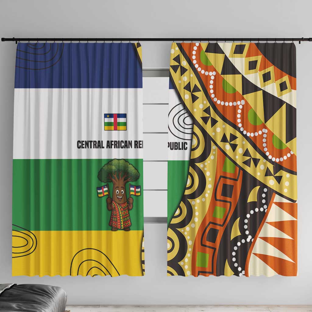 Central African Republic Window Curtain with Cartoon Baobab Design and Flag Pattern - Wonder Print Shop