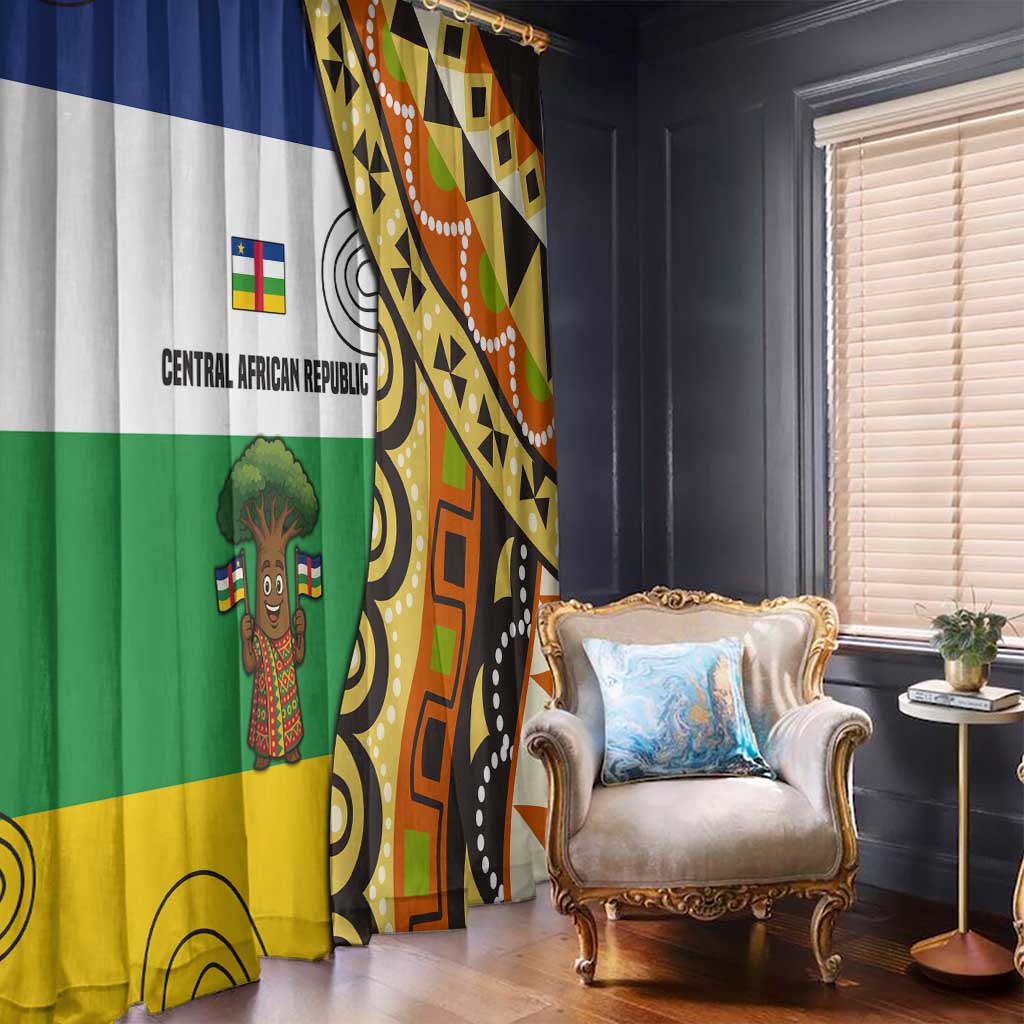 Central African Republic Window Curtain with Cartoon Baobab Design and Flag Pattern - Wonder Print Shop