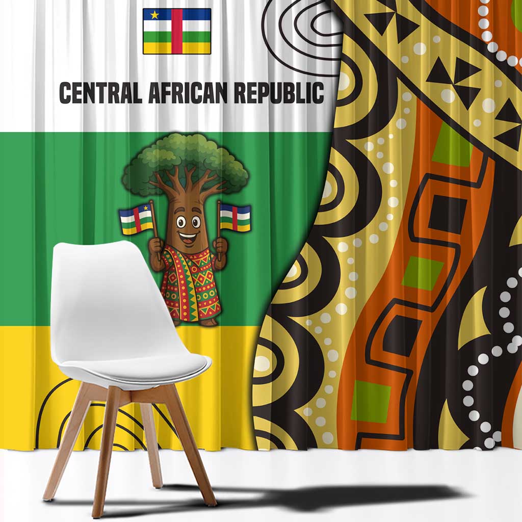 Central African Republic Window Curtain with Cartoon Baobab Design and Flag Pattern - Wonder Print Shop