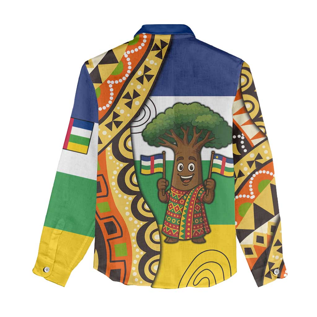 Central African Republic Women Casual Shirt with Cartoon Baobab Design and Flag Pattern - Wonder Print Shop