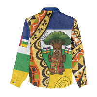 Central African Republic Women Casual Shirt with Cartoon Baobab Design and Flag Pattern - Wonder Print Shop