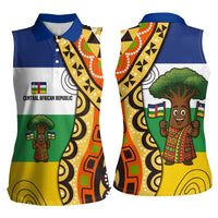Central African Republic Women Sleeveless Polo Shirt with Cartoon Baobab Design and Flag Pattern - Wonder Print Shop