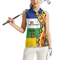 Central African Republic Women Sleeveless Polo Shirt with Cartoon Baobab Design and Flag Pattern - Wonder Print Shop