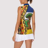 Central African Republic Women Sleeveless Polo Shirt with Cartoon Baobab Design and Flag Pattern - Wonder Print Shop