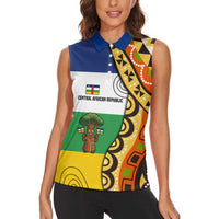 Central African Republic Women Sleeveless Polo Shirt with Cartoon Baobab Design and Flag Pattern - Wonder Print Shop