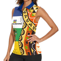 Central African Republic Women Sleeveless Polo Shirt with Cartoon Baobab Design and Flag Pattern - Wonder Print Shop