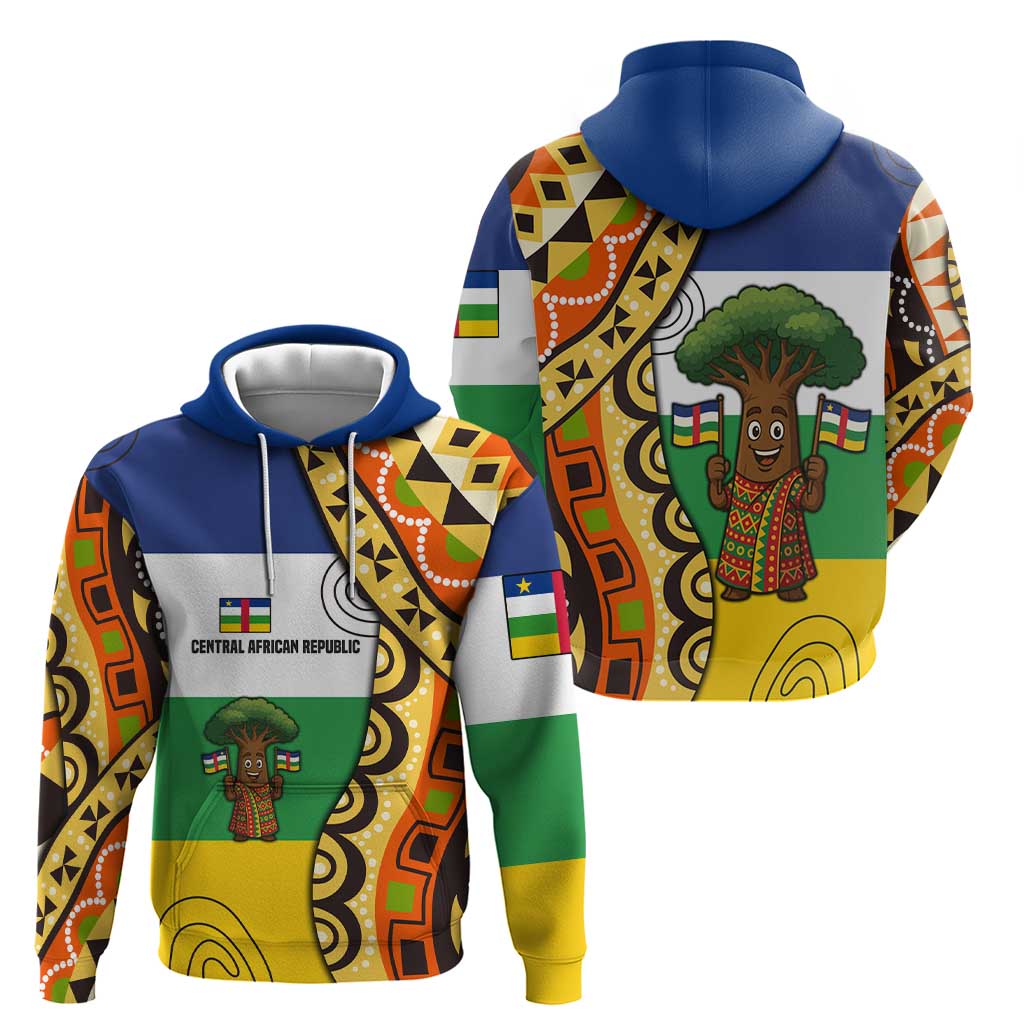 Central African Republic Zip Hoodie with Cartoon Baobab Design and Flag Pattern - Wonder Print Shop