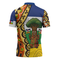 Central African Republic Zipper Polo Shirt with Cartoon Baobab Design and Flag Pattern - Wonder Print Shop