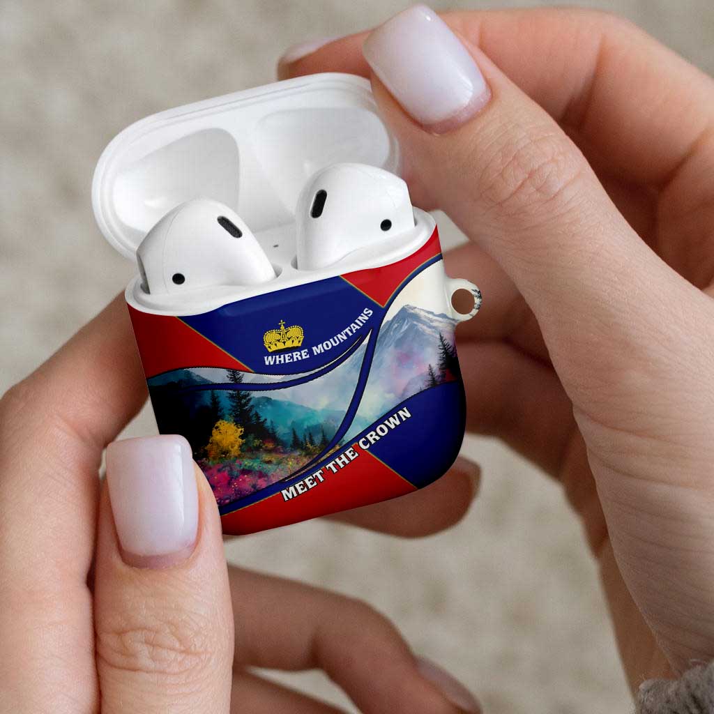 Liechtenstein AirPods Case with Red Blue Mountain Landscape Design and Crown Emblem - Wonder Print Shop