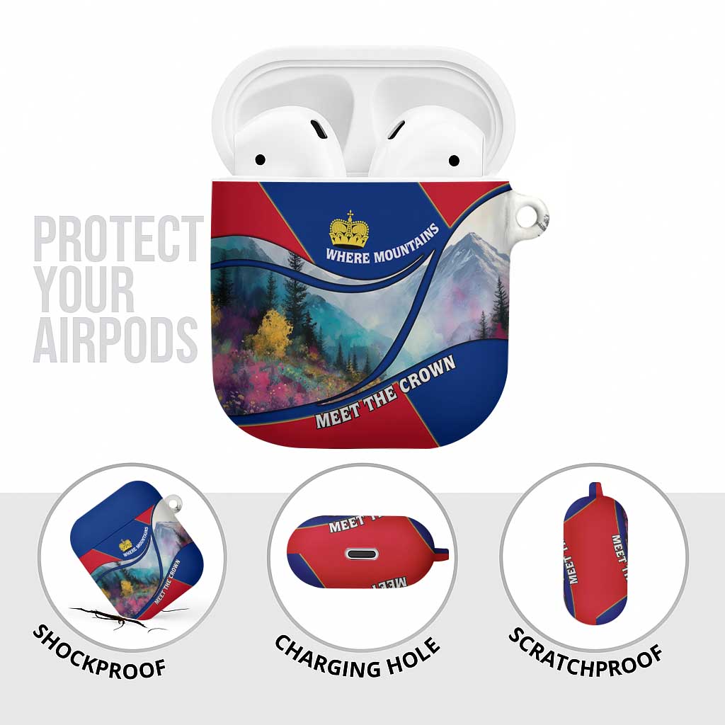Liechtenstein AirPods Case with Red Blue Mountain Landscape Design and Crown Emblem - Wonder Print Shop
