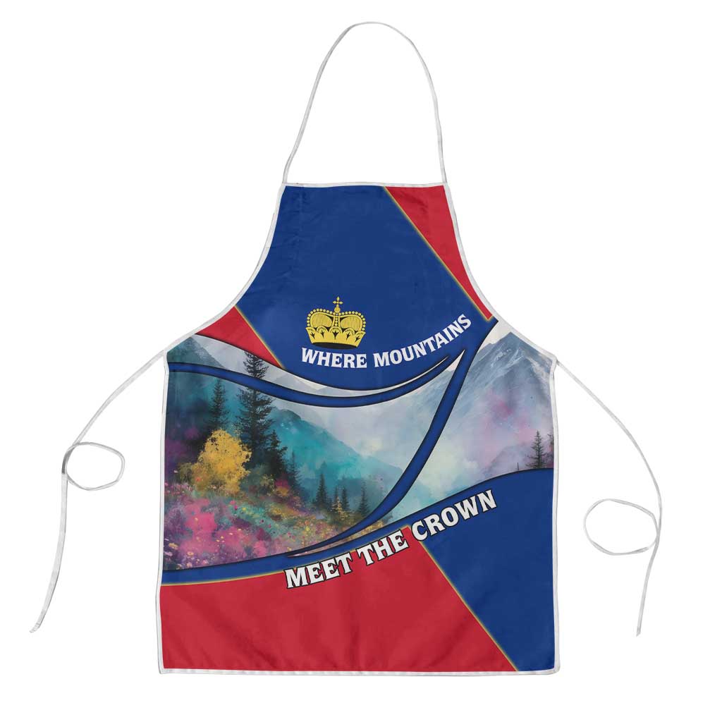Liechtenstein Apron with Red Blue Mountain Landscape Design and Crown Emblem - Wonder Print Shop