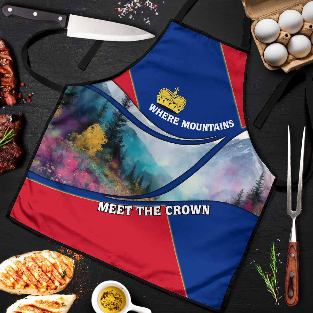 Liechtenstein Apron with Red Blue Mountain Landscape Design and Crown Emblem - Wonder Print Shop