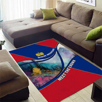 Liechtenstein Area Rug with Red Blue Mountain Landscape Design and Crown Emblem - Wonder Print Shop