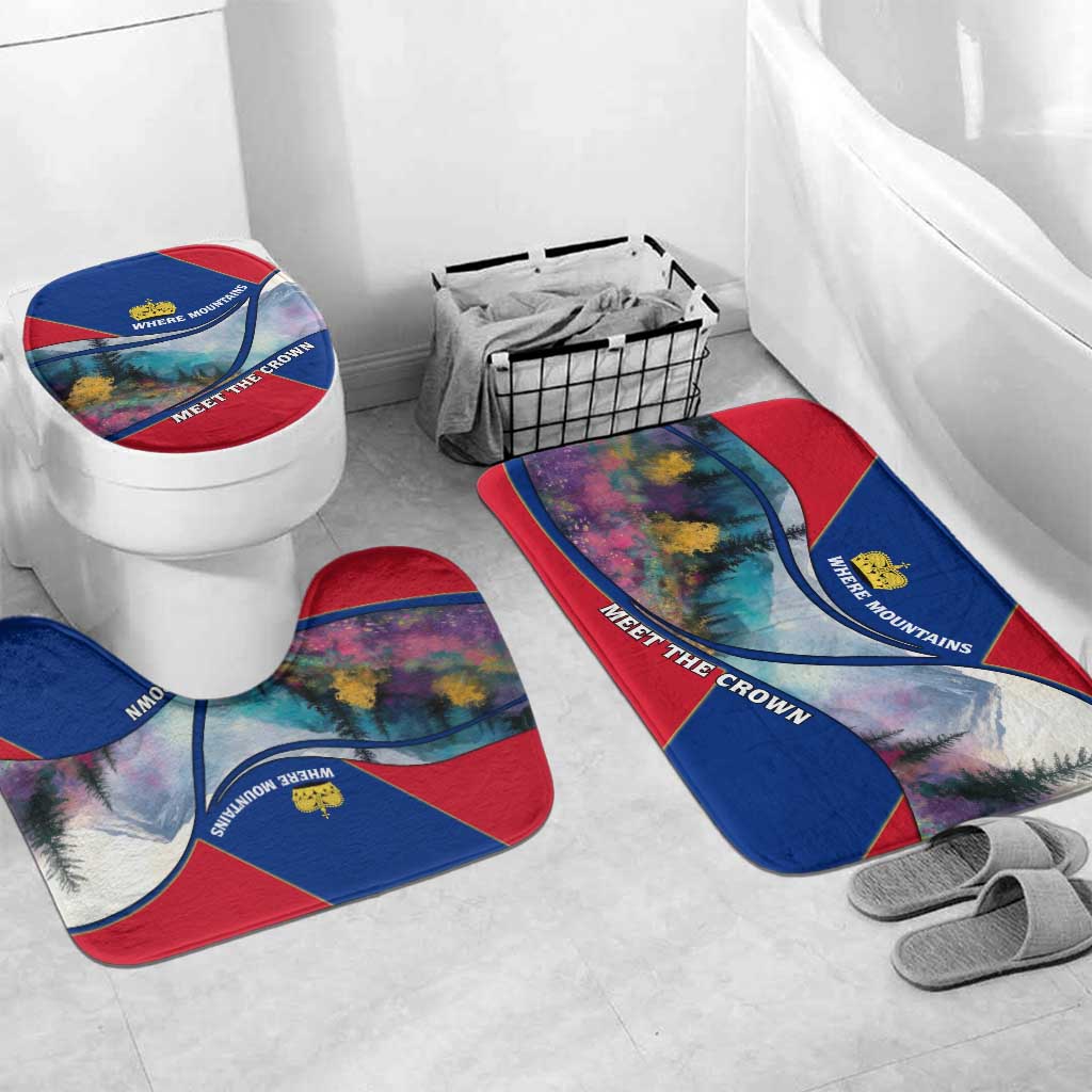 Liechtenstein Bathroom Set with Red Blue Mountain Landscape Design and Crown Emblem - Wonder Print Shop