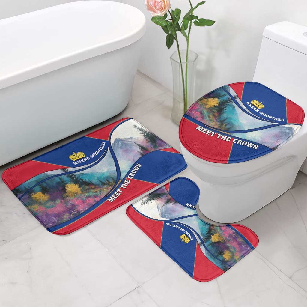 Liechtenstein Bathroom Set with Red Blue Mountain Landscape Design and Crown Emblem - Wonder Print Shop
