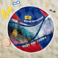 Liechtenstein Beach Blanket with Red Blue Mountain Landscape Design and Crown Emblem - Wonder Print Shop