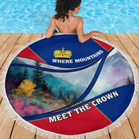 Liechtenstein Beach Blanket with Red Blue Mountain Landscape Design and Crown Emblem - Wonder Print Shop