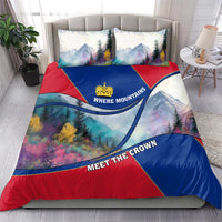 Liechtenstein Bedding Set with Red Blue Mountain Landscape Design and Crown Emblem - Wonder Print Shop
