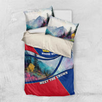 Liechtenstein Bedding Set with Red Blue Mountain Landscape Design and Crown Emblem - Wonder Print Shop