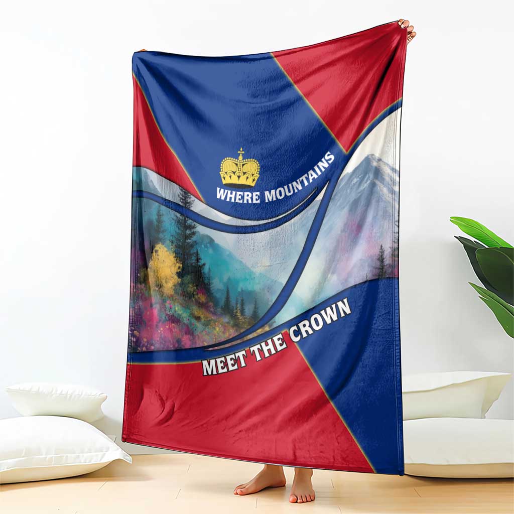 Liechtenstein Blanket with Red Blue Mountain Landscape Design and Crown Emblem - Wonder Print Shop
