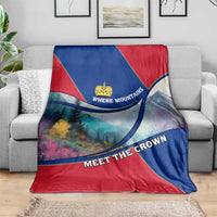 Liechtenstein Blanket with Red Blue Mountain Landscape Design and Crown Emblem - Wonder Print Shop