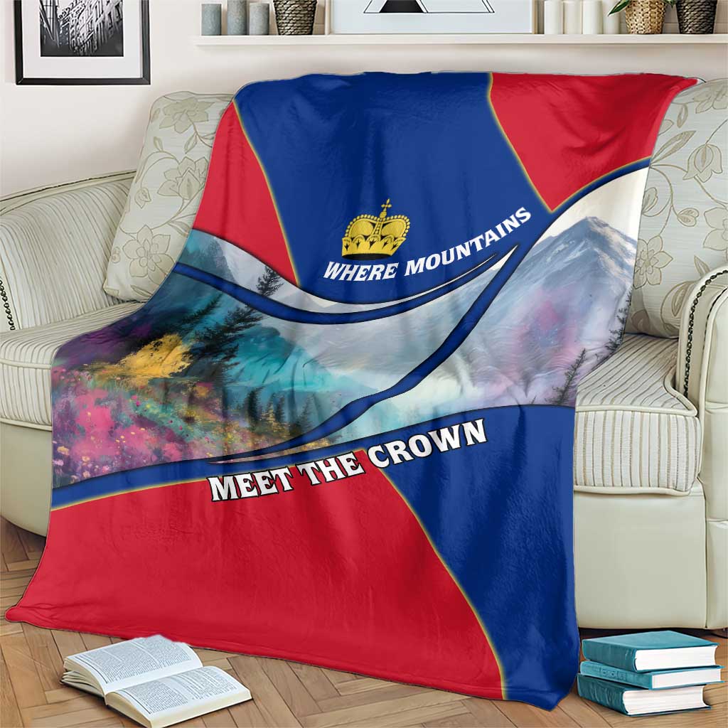 Liechtenstein Blanket with Red Blue Mountain Landscape Design and Crown Emblem - Wonder Print Shop