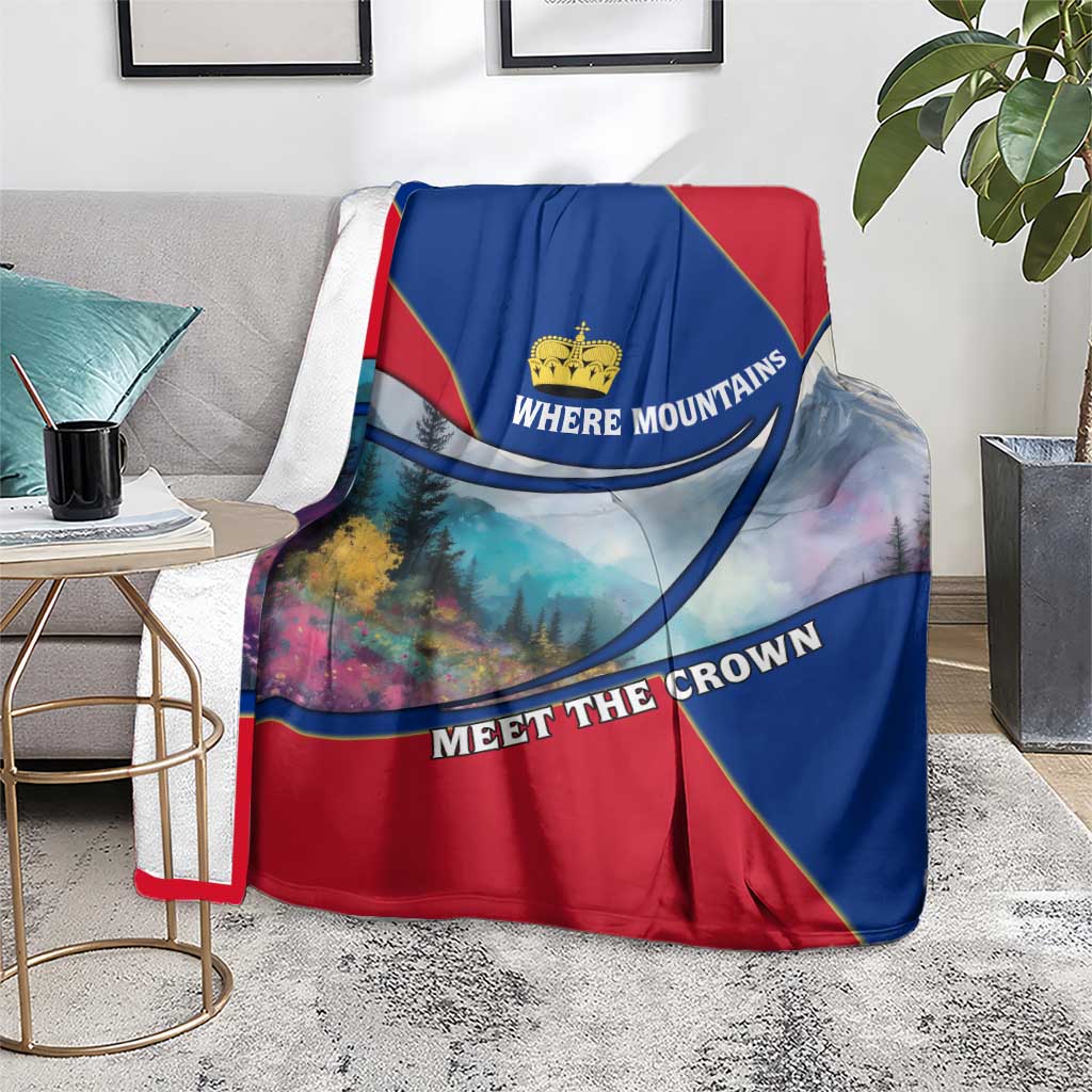 Liechtenstein Blanket with Red Blue Mountain Landscape Design and Crown Emblem - Wonder Print Shop
