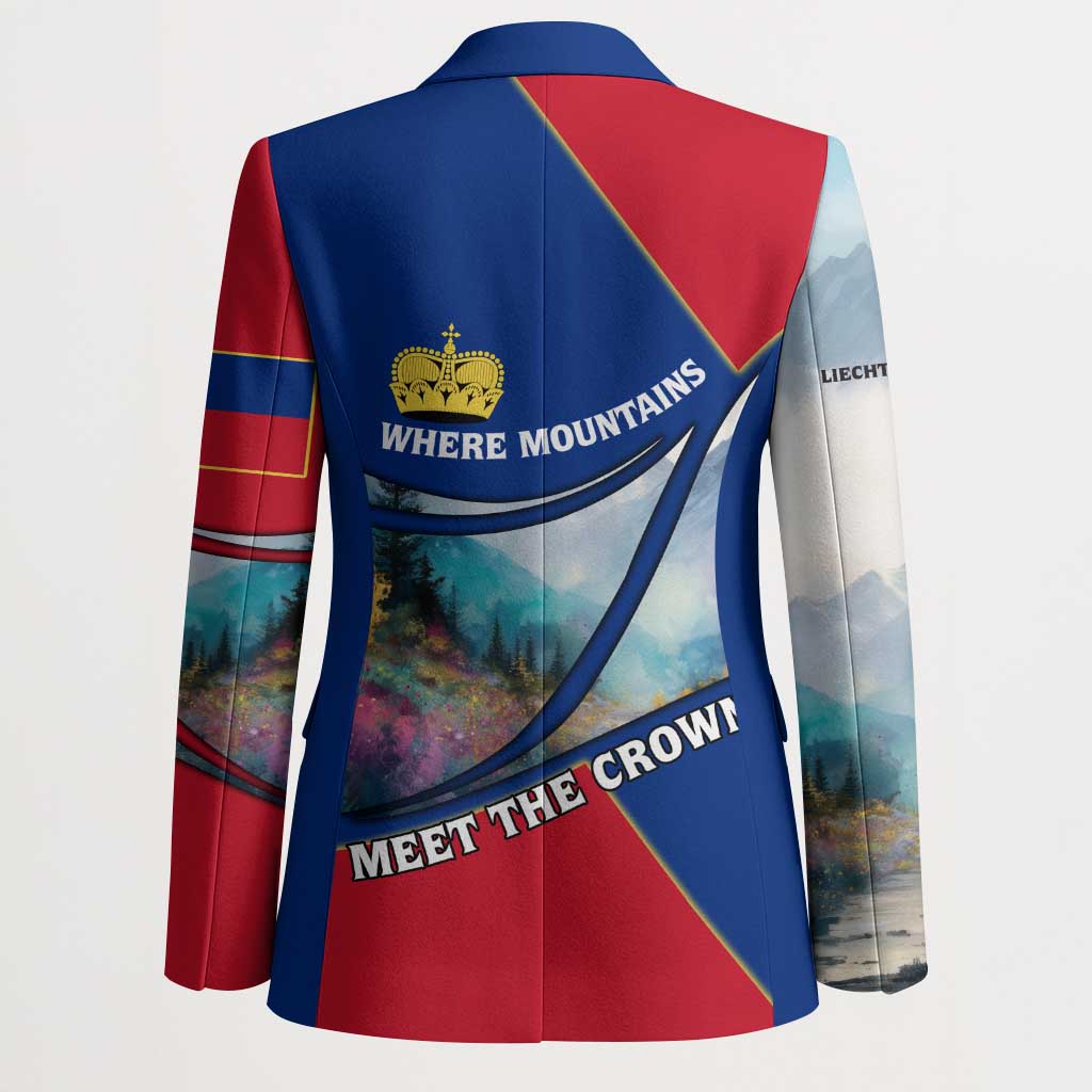 Liechtenstein Blazer with Red Blue Mountain Landscape Design and Crown Emblem - Wonder Print Shop