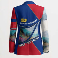 Liechtenstein Blazer with Red Blue Mountain Landscape Design and Crown Emblem - Wonder Print Shop